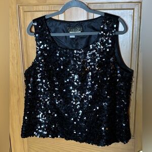 VTG Donna Vinci Couture Black Sequin Cropped Top Sz 16 Holiday Whimsygoth Weddin